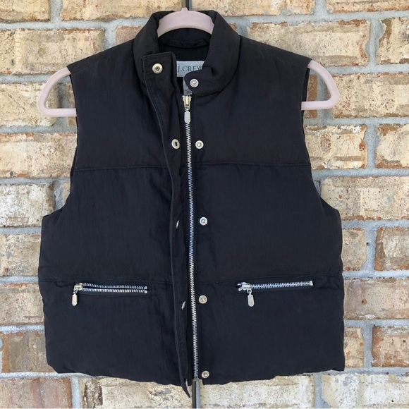 J Crew Womens Black Sleeveless Full Zip Snap Button Goose Down Puffer Vest XS - Picture 7 of 11